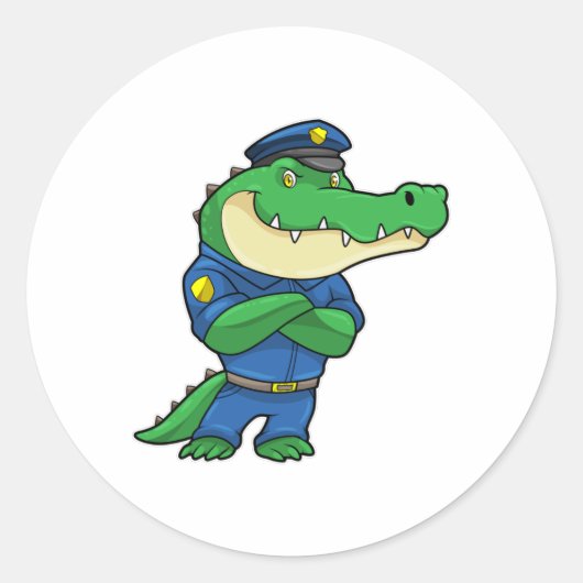 Krokodil als politieagent met politieuniform ronde sticker (Voorkant)