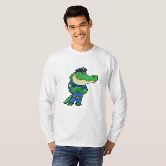 Krokodil als politieagent met politieuniform t-shirt (Voorkant volledig)
