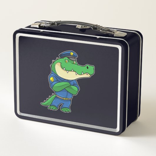 Krokodil als politieagent met uniform (Achterkant)