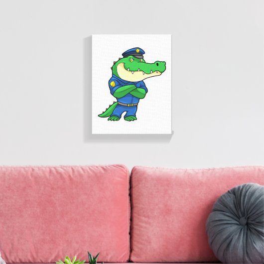 Krokodil als politieagent met uniform canvas afdruk (Insitu (Woonkamer))