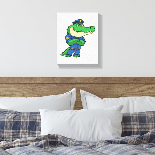 Krokodil als politieagent met uniform canvas afdruk (Insitu (Slaapkamer))