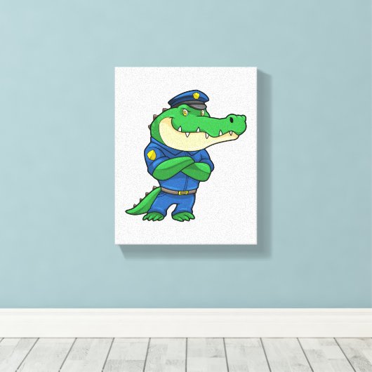 Krokodil als politieagent met uniform canvas afdruk (Insitu (Houten vloer))
