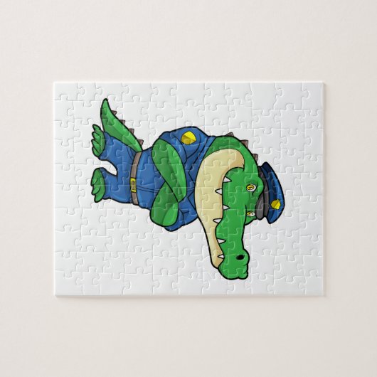 Krokodil als politieagent met uniform legpuzzel (Horizontaal)