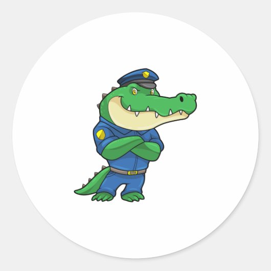 Krokodil als politieagent met uniform ronde sticker (Voorkant)