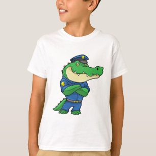 Krokodil als politieagent met uniform t-shirt