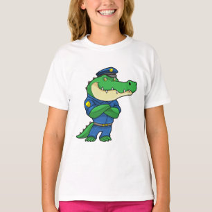 Krokodil als politieagent met uniform t-shirt