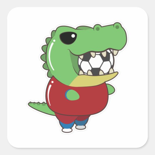 Krokodil als Voetbalspeler met Voetbal Vierkante Sticker (Voorkant)
