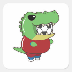 Krokodil als Voetbalspeler met Voetbal Vierkante Sticker
