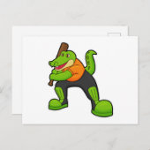 Krokodil bij cricket met cricketbat briefkaart (Voorkant / Achterkant)