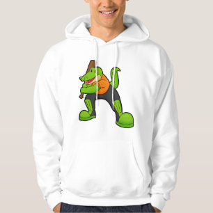 Krokodil bij cricket met cricketbat hoodie