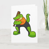 Krokodil bij cricket met cricketbat kaart (Voorkant)