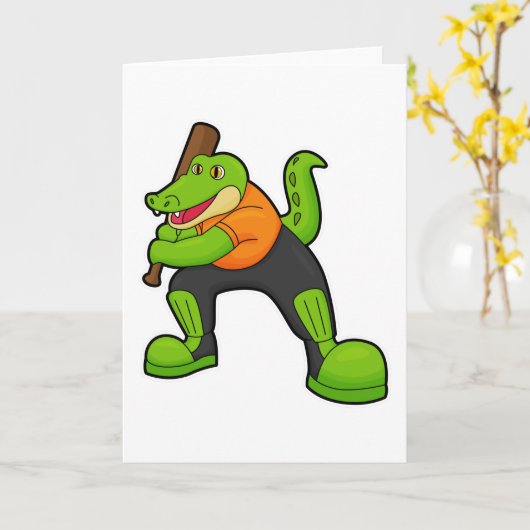 Krokodil bij cricket met cricketbat kaart (Gele Bloem)