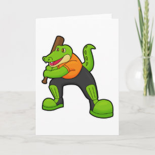 Krokodil bij cricket met cricketbat kaart