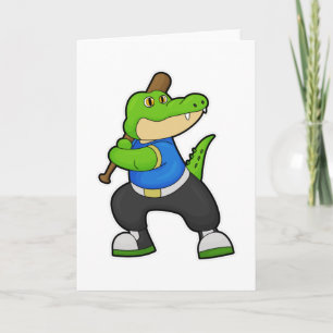 Krokodil bij honkbal met honkbalknuppel kaart