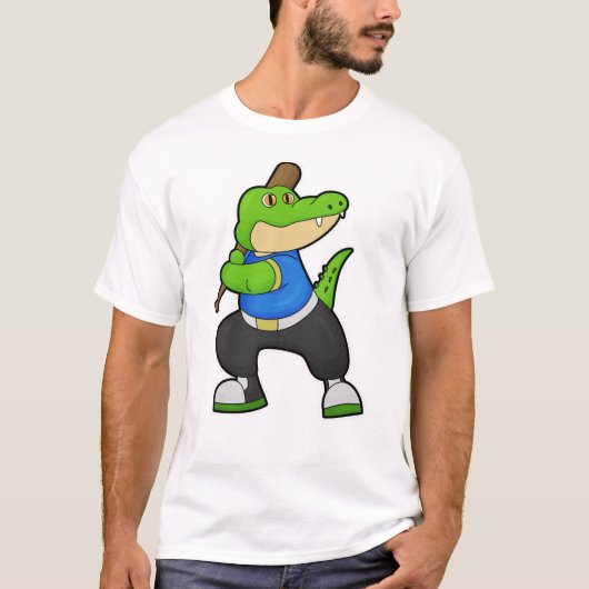 Krokodil bij honkbal met honkbalknuppel t-shirt (Voorkant)