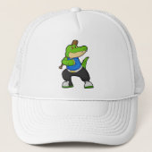 Krokodil bij honkbal met honkbalknuppel trucker pet (Voorkant)