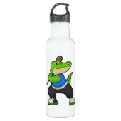 Krokodil bij honkbal met honkbalknuppel waterfles  (Voorkant)