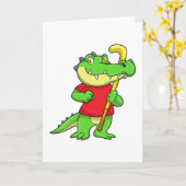 Krokodil bij veldhockey met hockeystick kaart (Gele Bloem)