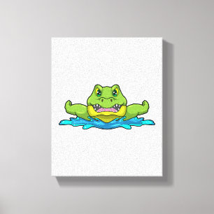 krokodil bij zwemmen in water canvas afdruk