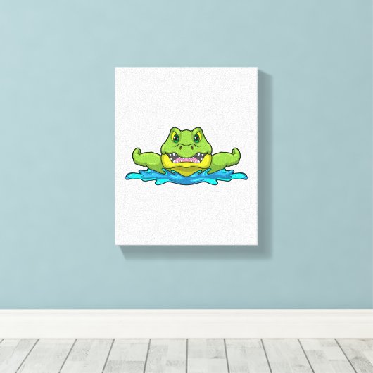 krokodil bij zwemmen in water canvas afdruk (Insitu (Houten vloer))