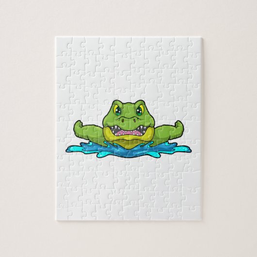 krokodil bij zwemmen in water legpuzzel (Verticaal)
