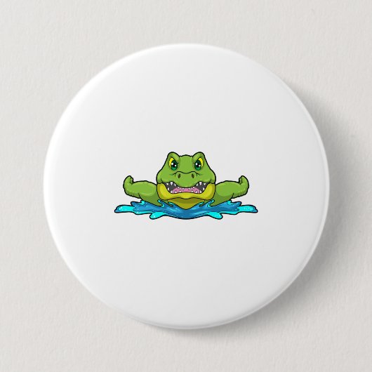 krokodil bij zwemmen in water ronde button 7,6 cm (Voorkant)