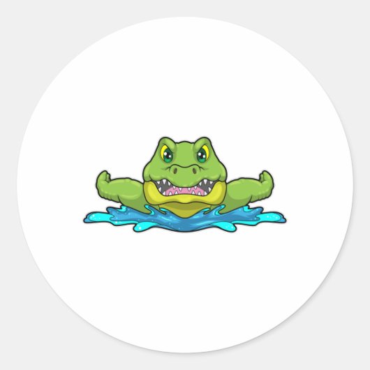 krokodil bij zwemmen in water ronde sticker (Voorkant)