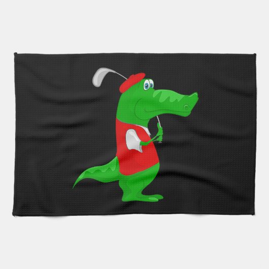 Krokodil Cartoon Golfer op Keuken & Sporthanddoek Theedoek (Horizontaal)