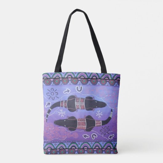 Krokodil dromen Aboriginal Art Canvas tas (Achterkant)