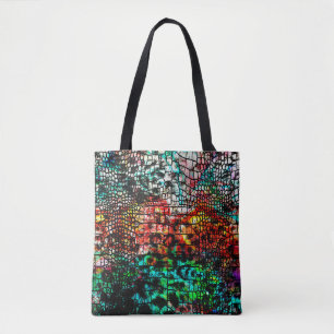 Krokodil- en luipspatroon met kleurrijk abstraat tote bag