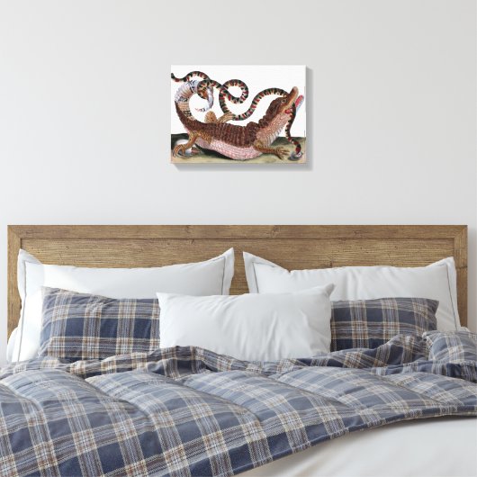 Krokodil eten slang op doek canvas afdruk (Insitu (Slaapkamer))