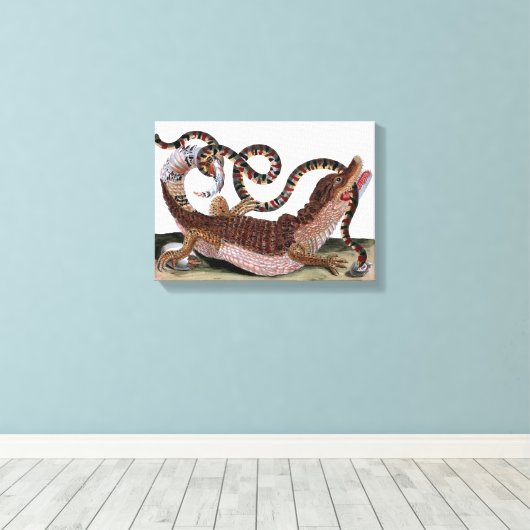Krokodil eten slang op doek canvas afdruk (Insitu (Houten vloer))