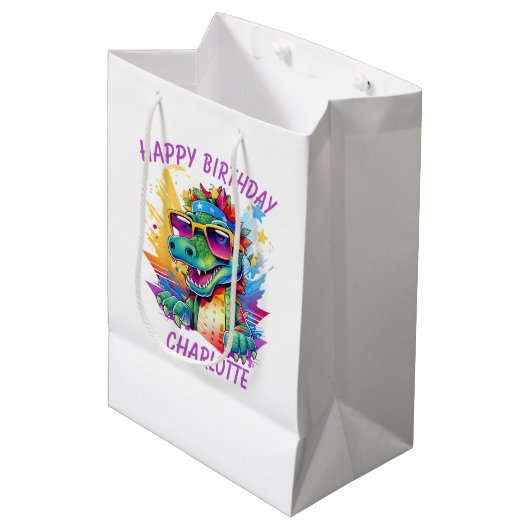 Krokodil gepersonaliseerd Gelukkige Verjaardag Medium Cadeauzakje (Voorkant Gekanteld)