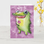 Krokodil glimlacht kaart (Gele Bloem)