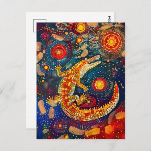 Krokodil in Aboriginal Dot Art Style Briefkaart (Voorkant / Achterkant)