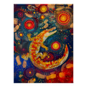 Krokodil in Aboriginal Dot Art Style Perfect Poster (Voorkant)