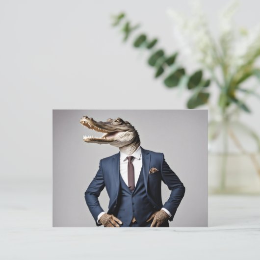 Krokodil in pak briefkaart (Staand voorkant)
