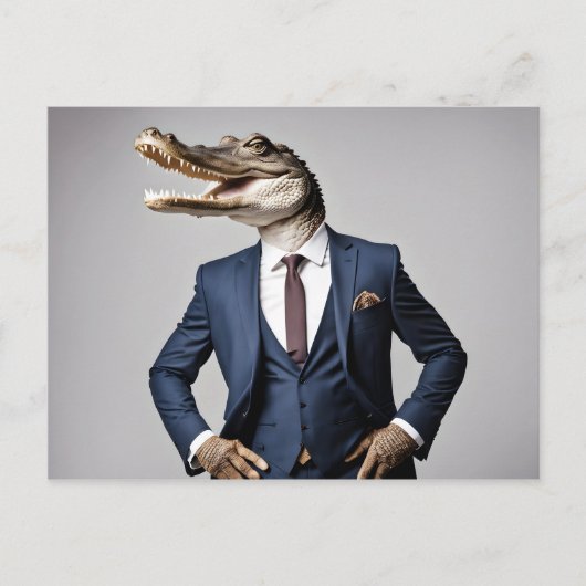 Krokodil in pak briefkaart (Voorkant)