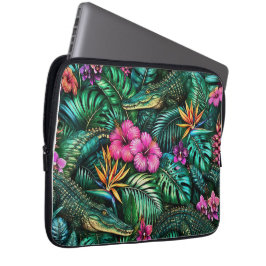 Krokodil Jungle Droom Naadloos Oppervlaktepatroon Laptop Sleeve