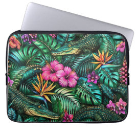 Krokodil Jungle Droom Naadloos Oppervlaktepatroon Laptop Sleeve