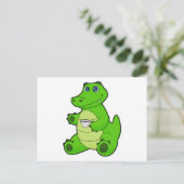 Krokodil met beker koffie briefkaart (Staand voorkant)