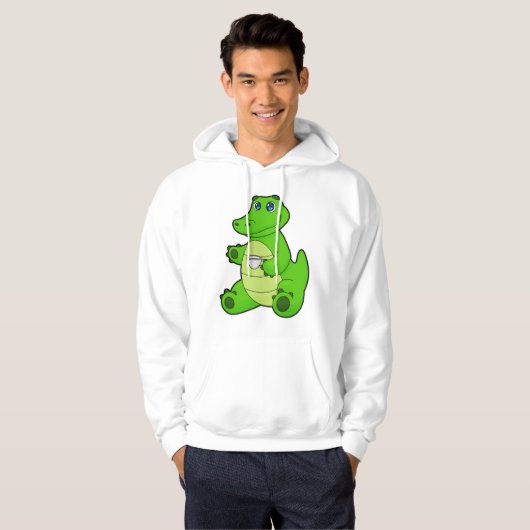 Krokodil met beker koffie hoodie (Voorkant volledig)