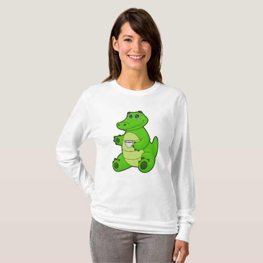 Krokodil met beker koffie t-shirt (Voorkant volledig)