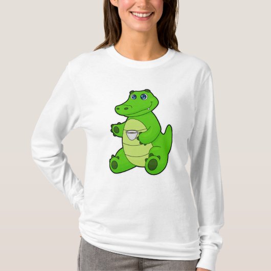 Krokodil met beker koffie t-shirt (Voorkant)