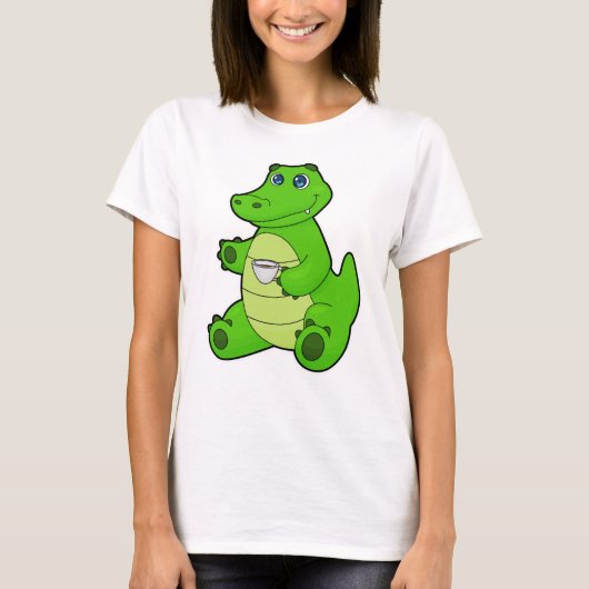 Krokodil met beker koffie t-shirt (Voorkant)