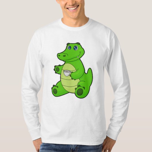Krokodil met beker koffie t-shirt (Voorkant)