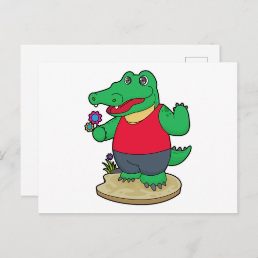 Krokodil met Bloemen Briefkaart (Voorkant / Achterkant)