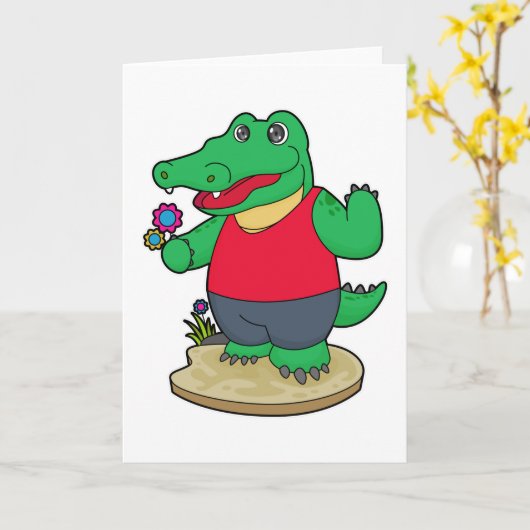 Krokodil met Bloemen Kaart (Gele Bloem)