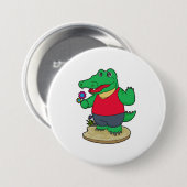 Krokodil met bloemen ronde button 7,6 cm (Voorkant /achterkant)