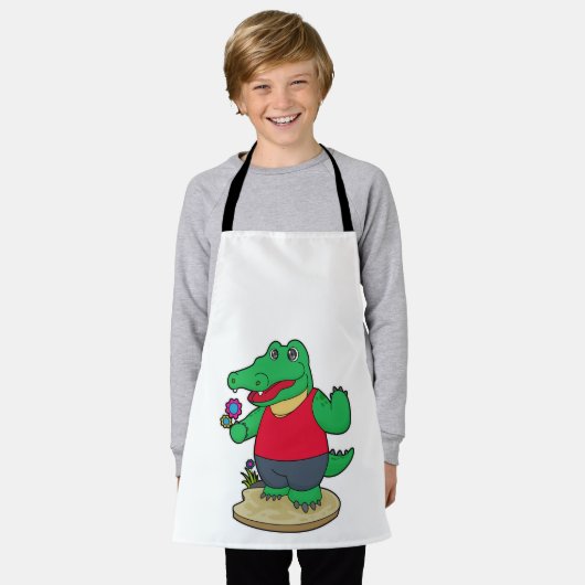 Krokodil met bloemen schort (Gedragen)